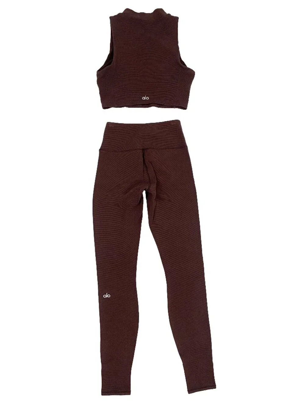 auburn brown alo micro waffle knit legging and sports top / bra set